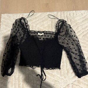 Chic Black Sheer Sleeve Women's Blouse